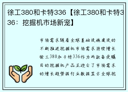 徐工380和卡特336【徐工380和卡特336：挖掘机市场新宠】